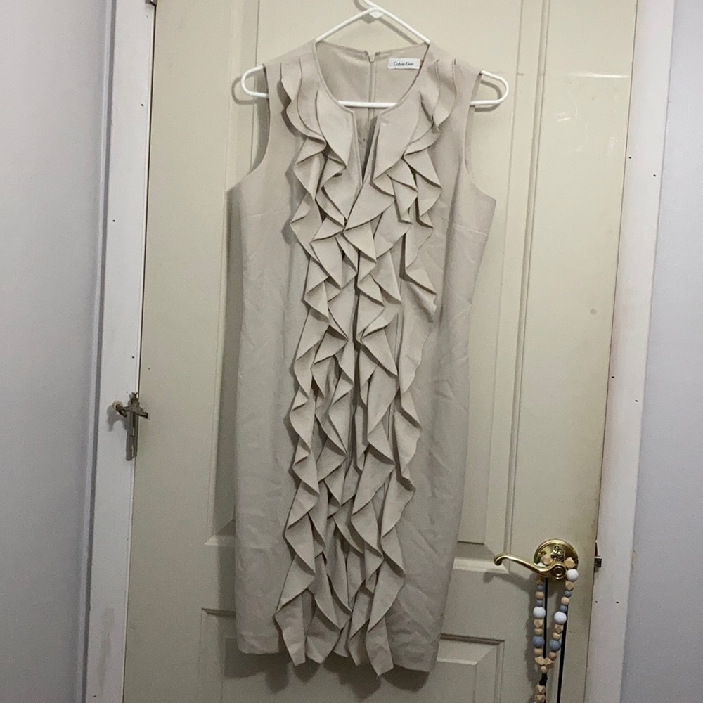 Calvin Klein size 10 Cream Ruffle Dress